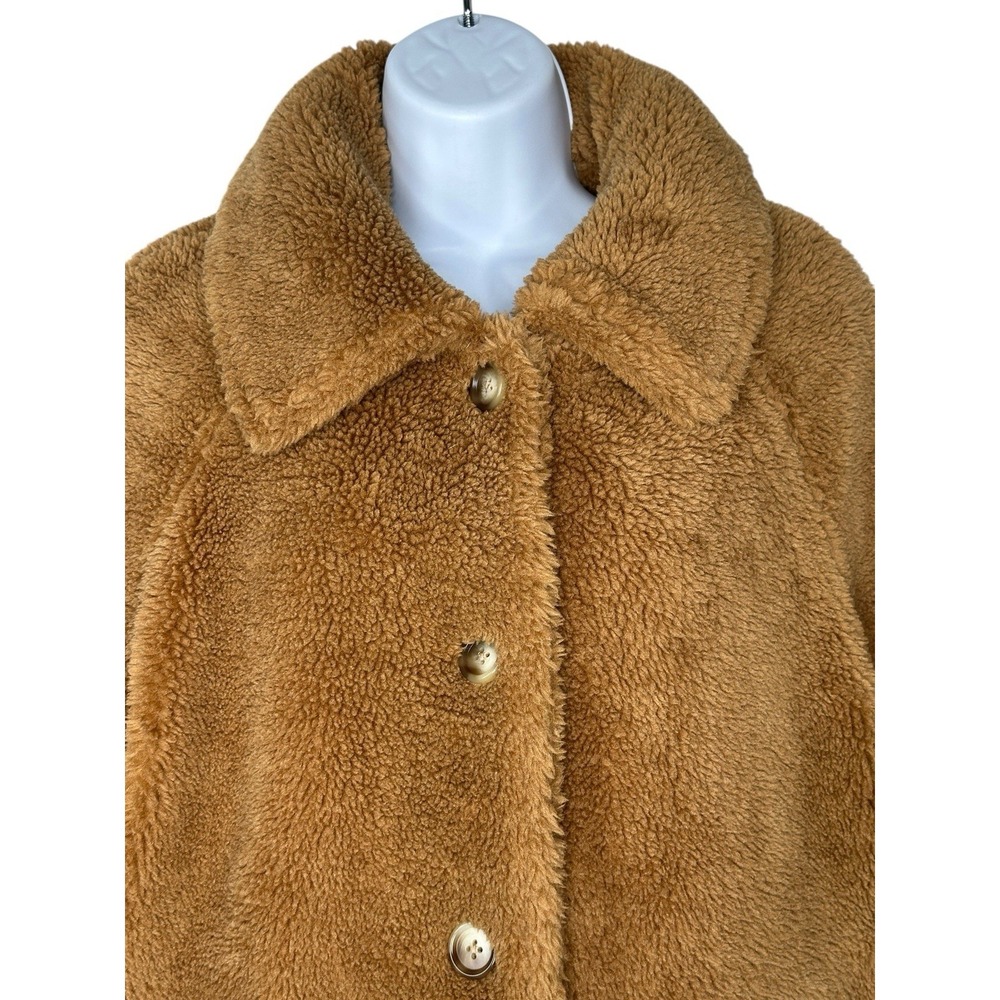 GAP Sherpa Teddy Coat Camel Brown Y2K Winter Glam Oversized Jacket SMALL Cozy - Picture 7 of 13